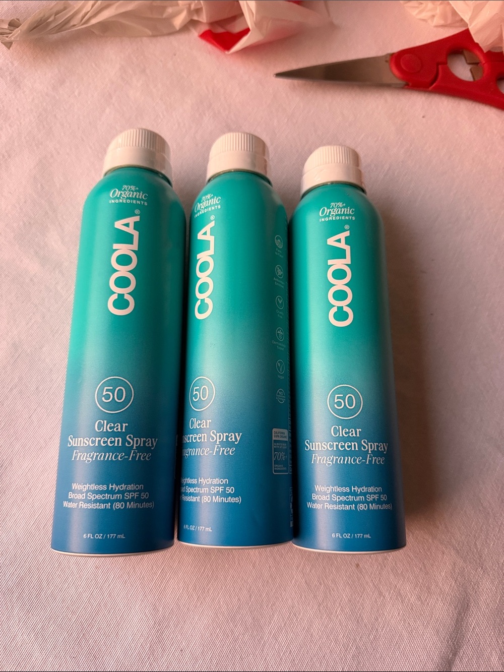COOLA Clear Sunscreen Spray SPF 50 – Fragrance-Free, bundle of 3